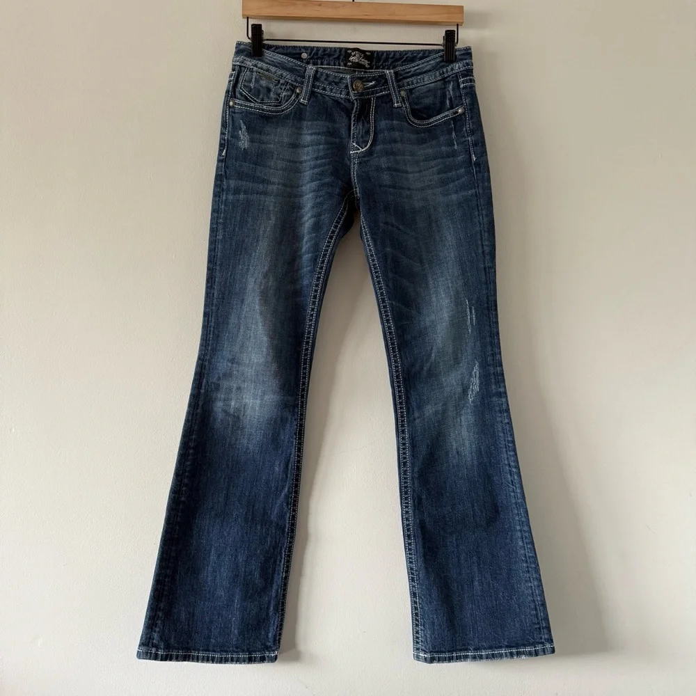 Y2K ReRock For Express Bootcut Jeans Sz 6 Thick Stitch Cowgirl Country Rodeo‎